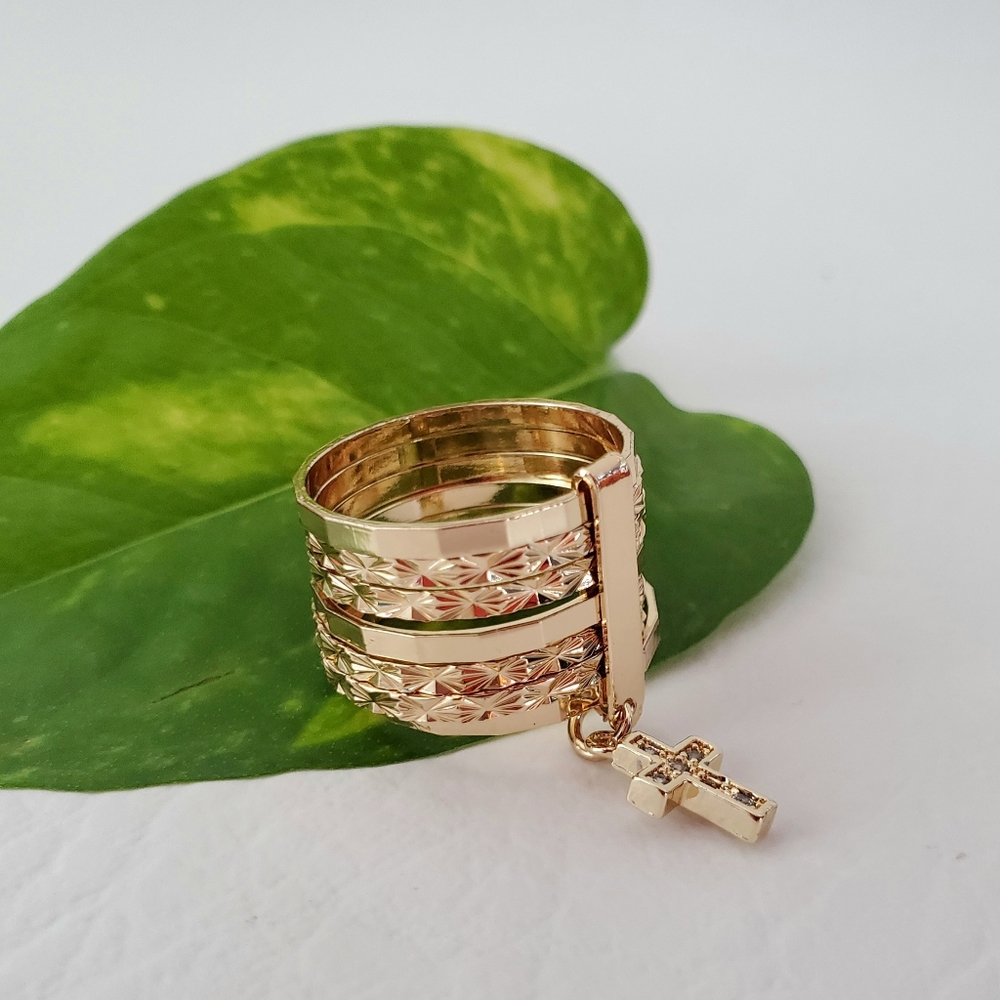 7 Band Cross Gold Plated Ring - Picture 2 of 5